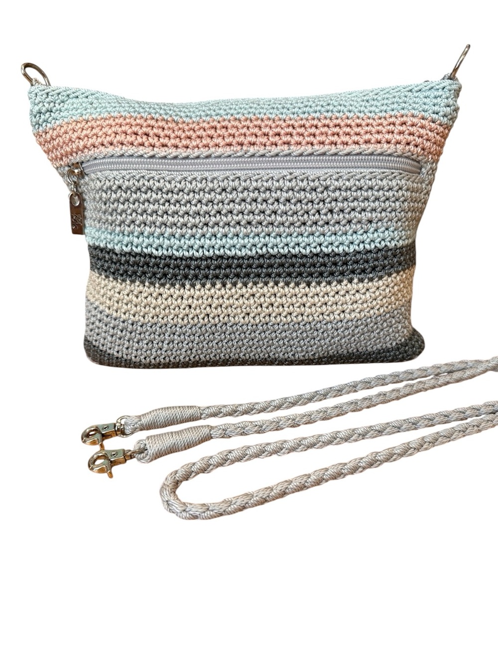 The Sak Crochet Crossbody Bag Pastel Stripe Boho Removable Strap New